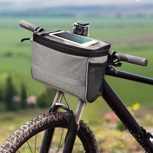 BicycleStore Bicycle Cycling Basket Handlebar Bag with Sliver Grey Reflective Stripe Outdoor Activity Bicycle Pack Accessories Black 3.5L in Kuwait