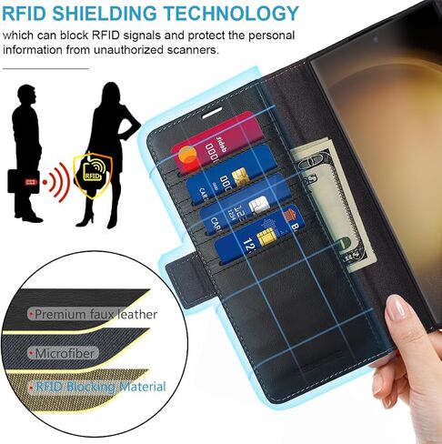 حافظة KEZiHOME لهاتف Samsung Galaxy S24 Ultra، مصنوعة من الجلد الطبيعي [RFID] حافظة محفظة لهاتف Galaxy S24 Ultra، غطاء هاتف واقٍ بفتحة للبطاقات متوافق مع هاتف Samsung S24 Ultra (أسود/بني) in Saudi Arabia