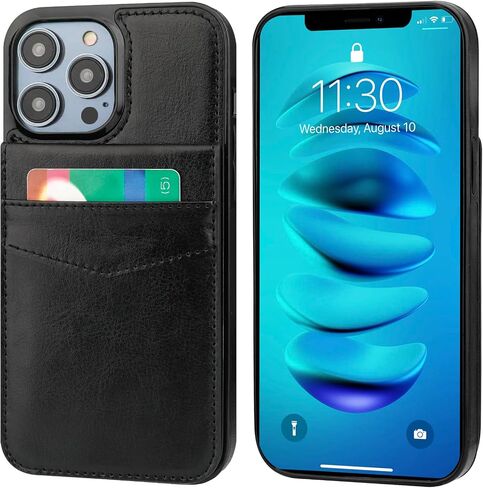 KIHUWEY متوافق مع محفظة iPhone 14 Pro Max مع حامل بطاقة الائتمان، غطاء حماية متين من الجلد الفاخر بمشبك مغناطيسي لهاتف iPhone 14 Pro Max 6.7 بوصة (أسود) in Saudi Arabia