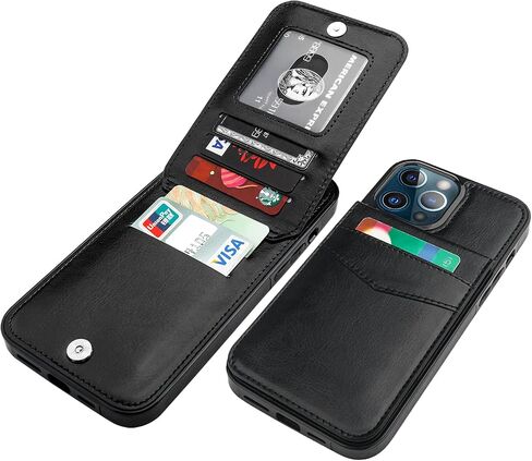 KIHUWEY متوافق مع محفظة iPhone 13 Pro Max مع حامل بطاقة الائتمان، غطاء حماية متين من الجلد الفاخر بمشبك مغناطيسي لهاتف iPhone 13 Pro Max 6.7 بوصة (أسود) in Saudi Arabia