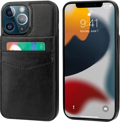 KIHUWEY متوافق مع محفظة iPhone 13 Pro Max مع حامل بطاقة الائتمان، غطاء حماية متين من الجلد الفاخر بمشبك مغناطيسي لهاتف iPhone 13 Pro Max 6.7 بوصة (أسود) in Saudi Arabia
