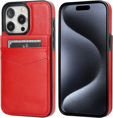 KIHUWEY متوافق مع محفظة iPhone 15 Pro Max مع حامل بطاقة الائتمان، غطاء حماية متين من الجلد الفاخر بمشبك مغناطيسي لهاتف iPhone 15 Pro Max 6.7 بوصة (أسود) in Kuwait