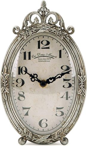 NIKKY HOME Vintage Table Clock, Silent Non-Ticking Battery Operated Desk Shelf Mantel Small Metal Clock for Living Room Decor - Retro Silver in Saudi Arabia