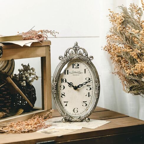 NIKKY HOME Vintage Table Clock, Silent Non-Ticking Battery Operated Desk Shelf Mantel Small Metal Clock for Living Room Decor - Retro Silver in Saudi Arabia