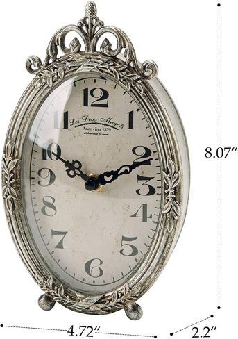 NIKKY HOME Vintage Table Clock, Silent Non-Ticking Battery Operated Desk Shelf Mantel Small Metal Clock for Living Room Decor - Retro Silver in Saudi Arabia