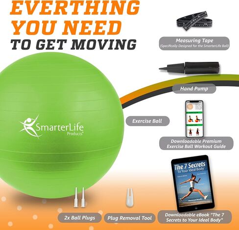 كرة تمرين SmarterLife من أجل اللياقة البدنية واليوجا والتوازن والاستقرار والولادة، رائعة ككرسي كرة يوجا للمكتب أو ممارسة معدات الصالة الرياضية للمنزل، تصميم ممتاز مانع للانزلاق in Kuwait