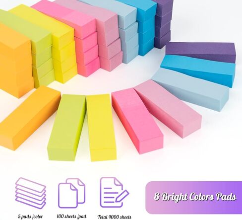 4000 Sheets Index Tabs - 0.6 x 2in Page Markers, Small Self-Stick Note Pads, Bright Colors Page Flags Sticky Index Tabs, 40 Pack Sticky Notes for Office, Home & School (8 Colours) in Kuwait