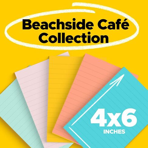 Post-it Notes, 4 in x 6 in, 5 Lined Sticky Note Pads, 100 Sheets per Pad, Beachside Café Collection, New Year Organization or Second Semester School Supplies in Saudi Arabia