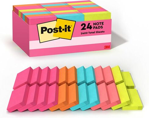 ملاحظات صغيرة Post-it، 1.5 × 2 بوصة، 24 وسادة، الملاحظات اللاصقة المفضلة رقم 1 في أمريكا، مجموعة Poptimistic، ألوان زاهية (أرجواني، وردي، أزرق، أخضر)، إزالة نظيفة، قابلة لإعادة التدوير in Kuwait