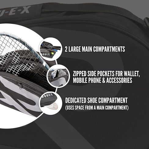 حقيبة التنس - 6 حقيبة مضارب لمضارب التنس وكرة الريشة والاسكواش. الأزرق والأسود أو الوردي. تحمل ما يصل إلى 6 مضارب + إكسسوارات + أحذية in Kuwait