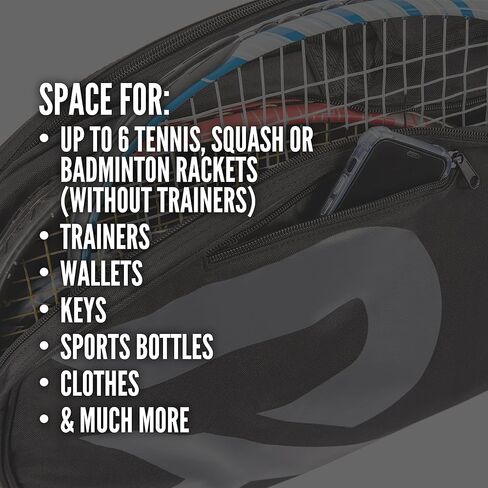 حقيبة التنس - 6 حقيبة مضارب لمضارب التنس وكرة الريشة والاسكواش. الأزرق والأسود أو الوردي. تحمل ما يصل إلى 6 مضارب + إكسسوارات + أحذية in Kuwait