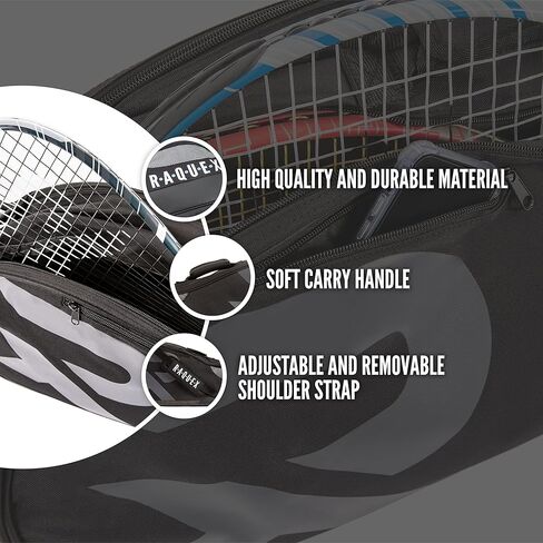 حقيبة التنس - 6 حقيبة مضارب لمضارب التنس وكرة الريشة والاسكواش. الأزرق والأسود أو الوردي. تحمل ما يصل إلى 6 مضارب + إكسسوارات + أحذية in Kuwait
