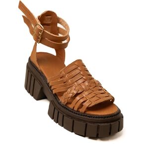 Mexico en la Piel Handcrafted Tan Leather Platform Huarache Sandals for Women – Cork Sole, 3-Inch Heel, Open Toe, Adjustable Double Buckle, Breathable and Comfortable