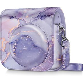 Fintie Protective Case for Fujifilm Instax Mini SE Instant Camera - Premium Vegan Leather Bag Cover with Removable Adjustable Strap, Lilac Marble