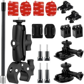 Bike Motorcycle Handlebar Mount Bundle Kit for Insta 360 Accessory, Clamp Mount with Extension Arm Selfie Stick Compatible with Insta 360 X4 X3 X2 X ONE RS R ACE Pro Go 3 2, Go Pro Series Etc
