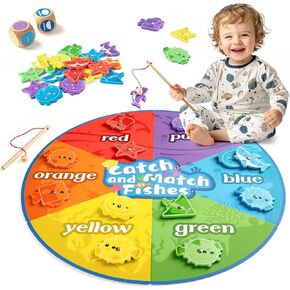 Magnetic Fishing Game, Wooden Fishing Montessori Toys for Toddlers, Color and Shape Sorter Fine Motor Skill Toys Preschool Educational Gift for 3-5 Years Old Kids