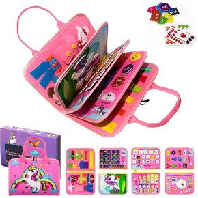 Busy Board, Busy Book for Toddlers 1-3 with 25 Activities, Promotes Fine Motor Skills, Dressing Skills, Finger Dexterity, and Cognitive Development, Ideal Girl Birthday Gift