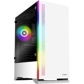 Zalman VRLA LEGACY ATX Mid-Tower Gaming PC Case - Illuminated RGB LED Stripes w/RGB fan - Premium Tinted Glass Side Panel, White
