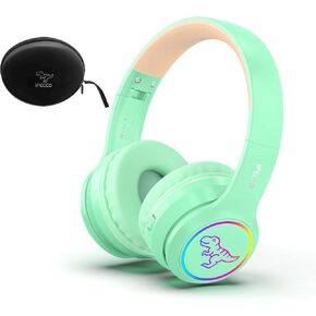 IFECCO Wireless Kids Headphones with Microphone,Foldable Cute Light Up Cat Ear Children Girls Bluetooth Headphones with Case for School Gifts Travel