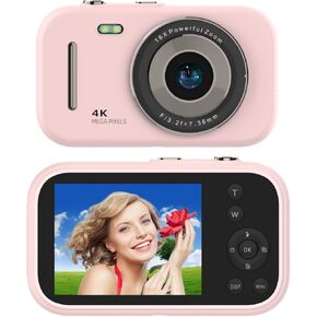 Digital Camera, Full HD 1080P Video 4K Mini Beautify Digital Camera with 16x Digital Zoom with Anti Shake 32G Portable Compact Travel Camera Suitable for Students Beginner (Pink)