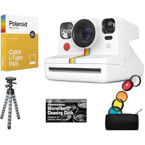Bundle of Polaroid Now R Plus Generation 2 Bluetooth Connected I-Type Instant Film Camera (White) + Table Tripod + Pack of Film + Microfiber Cloth