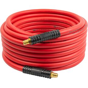 Lincoln 72N3850 50' x 3/8" ID Air/Water Hybrid Polymer Replacement Hose for 83753 Reel, 1/4" NPT Male Leak-free Brass Fittings, Kink Resistant, Meets PFAS-Free Regulations, UV Protective, Red/Black