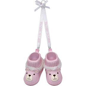Hallmark Keepsake Christmas Ornament 2019 Year Dated, Baby Girl’s First Christmas Pink Teddy Bear Booties