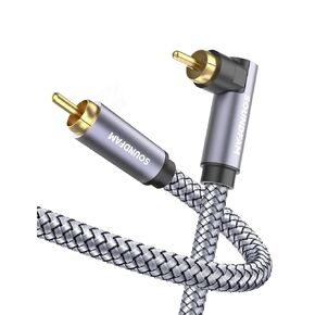 90 Degree RCA Cable 20ft/6M,RCA Subwoofer Cable Dual Shielded Right Angle Digital Audio Coaxial RCA Cable Male to Male[Ultra-Durable and Tangle-free]-Grey