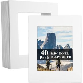 LDHHYH 40 Pack 11x14 Inch White Acid Free Pre-Cut Mat for 8x10 Photos, Picture Mats with White Core Bevel Cut Matting, Picture Frame Mats Mattes for Prints, Artwork, and DIY Projects