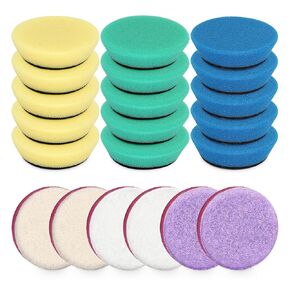 Autolock 21Pcs Mini Polishing Pads Set, 2.0 inch/50mm Sponge Polishing Pad & Wool Buffing Pads, Mix Color for Car Detail Polishing and Waxing, Car Foam Detail Polishing Pad Kit