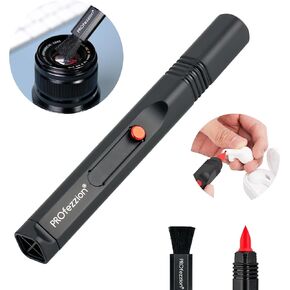 PROfezzion Double-Ended Lens Cleaning Pen for Electronics, Earbuds, Laptop, Cell Phone, Keyboard, Camera Lens, Lens Pen with Soft Brush & Silicone Wiper, Black