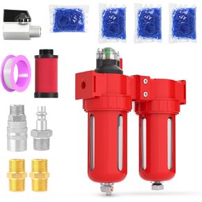 1/2" NPT Aluminium Air Drying System, Coalescing Filter, Desiccant Dryer and Air Regulator, Manual Drain, with 150 PSI Gauge and Valve Shut Off Switch for Plasma Cutter and Paint Spray
