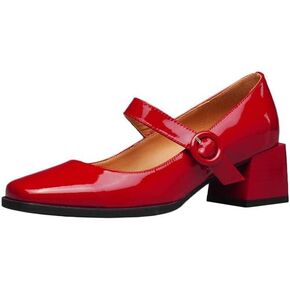 TinaCus Handmade Women's Patent Leather Square Toe Buckle Low Chunky Heel Mary Janes Pumps Shoes