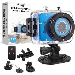 Pyle Gear Pro Sports Action Camera - 1080P Full HD Waterproof Camcorder, 12MP Camera, 2.4" Touch Screen, USB & HDMI Ports, with Remote Control, 1500mAh Lithium Battery, Mounting Accessories (Blue)