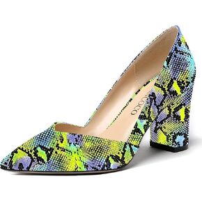 MODENCOCO Women's Pointed Toe Slip On Patent Cut Out Block High Heel Pumps Shoes 3.5 Inch