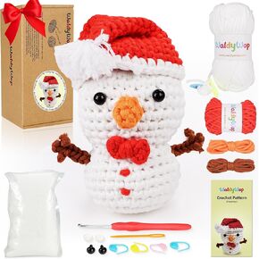 Christmas Snowman Crochet Kit for Beginners, Crochet Starter Kit for Kids Adults, Learn to Crochet w/Step-by-Step Video Tutorials, Pre-Started Yarn, Hook, DIY Amigurumi Craft Gifts for Christmas Décor