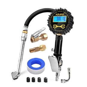 AZUNO Heavy Duty Tire Pressure Gauge, Tire Inflator Gauge 230PSI Air Chuck Air Compressor Attachments, with Steel Braided Hose, Large 2.6" Glow Dial & Quick Connect Coupler, for Truck/Car/SUV/RV/Bike