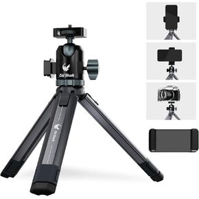 Portable Desktop Mini Tripod for Camera, Extendable Aluminum Alloy Table Tripod with 360° Ball Head, 1/4 Inch Screw and Phone Holder, Phone Tripod for DSLR Cameras, Projectors, Load up to 11lbs/5kg