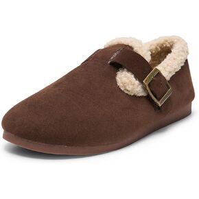 Alexis Leroy Women's Slip On Fuzzy Mules Comfortable Flat Lightweight Casual Travel Shoes