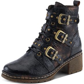 Spring Step L'Artiste Moonlit Women's Glamorous Bootie - Contrasting Textures, Floral Embossing, Comfortable Lug Sole