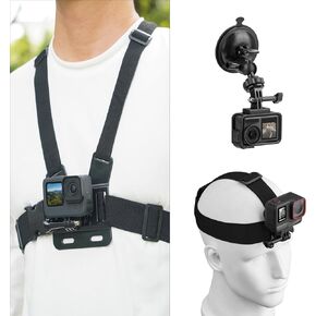 Chest Harness Mount Head Strap Mount Suction Cup Car Mount Phone Clip, Chest Mount for Gopro 13 12 11 10 9, for DJI Osmo Action 5 Pro 4 3, for Insta360 Ace, for AKASO Accessories