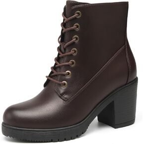 TYNDALL Women's Chunky Heel Ankle Boots Stylish High Heel Lace-Up Side Zipper Booties for Girls Black Women's Boots