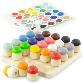 Ulanik Mushroom Glade Toddler Montessori Toys for 3 Year Old + Kids Wooden Mushrooms Game for Learning Color Sorting and Counting Preschool Education — 25 pcs