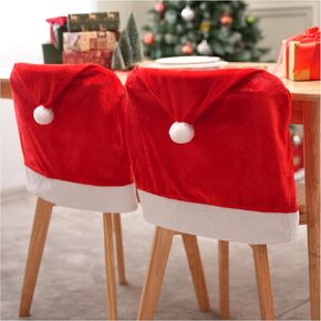 JOYIN 2 Pcs Christmas Chair Covers, Red Hat Chair Slipcovers, Santa Claus Kitchen Chair Back Covers for Holiday Festival Decoration, Christmas Decorations Indoor Home Décor