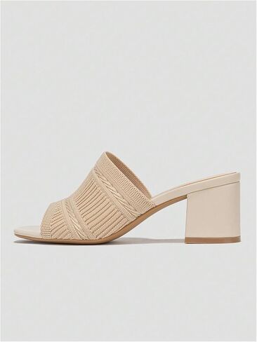 OYOANGLE Women's Knit Mule Sandals Peep Toe Chunky Heels Slip on Breathable Slides Sandals in Saudi Arabia