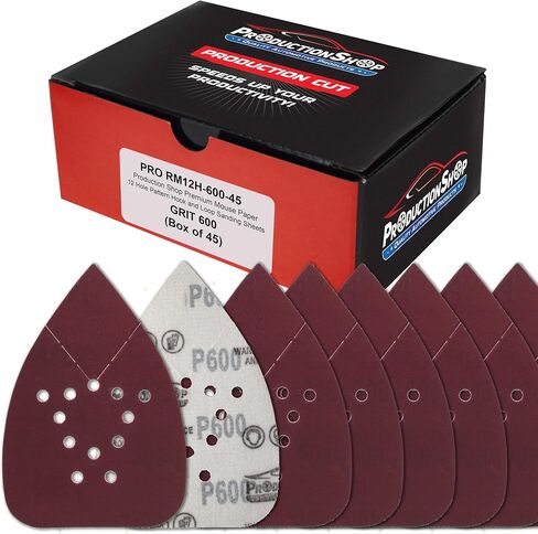 Premium 12-Hole Pattern Mouse Detail Sander Sandpaper Sheets, 50 Disc Variety Pack, Grits 40, 80, 100, 120, 180, 220, 320, 400, 600, 800 - Hook & Loop Disc - Fits Black and Decker in Kuwait