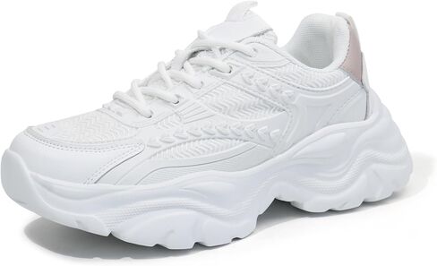 Women's Lace-up Platform Walking Shoes Comfortable Retro Stylish Workout Sport Work Casual Chunky Sneakers in Saudi Arabia
