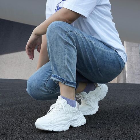 Women's Lace-up Platform Walking Shoes Comfortable Retro Stylish Workout Sport Work Casual Chunky Sneakers in Saudi Arabia
