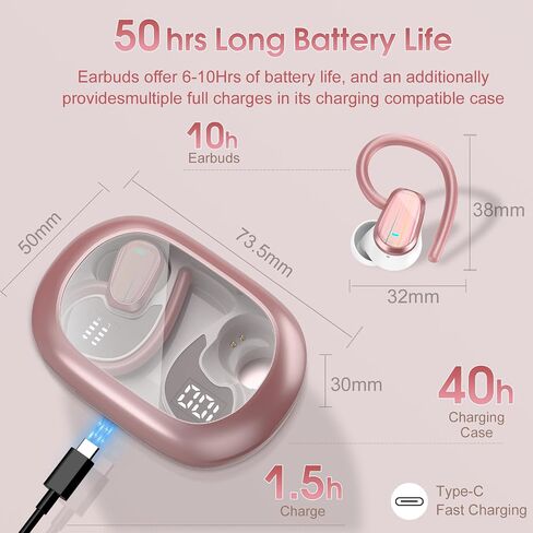 OYIB Wireless Earbuds Bluetooth 5.4 Headphones Sport, 50H Bluetooth Earbuds with Earhooks, Over Ear Bud Deep Bass with ENC Mic, IP7 Waterproof Wireless Earphone for Workout/Running, RED in Saudi Arabia