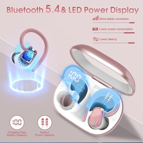 OYIB Wireless Earbuds Bluetooth 5.4 Headphones Sport, 50H Bluetooth Earbuds with Earhooks, Over Ear Bud Deep Bass with ENC Mic, IP7 Waterproof Wireless Earphone for Workout/Running, RED in Saudi Arabia